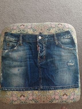 DSQUARED2 Distressed Blue Denim Mini Skirt Sz 44